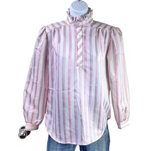 Vintage Maggie Sweet High Ruffle Neck Top Pink Size medium Made in USA
